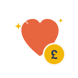 A heart with a pound coin representing a donation
