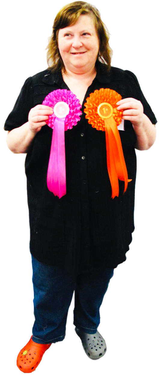 Rosette-shaped morsbags labels made in Rosie's memory